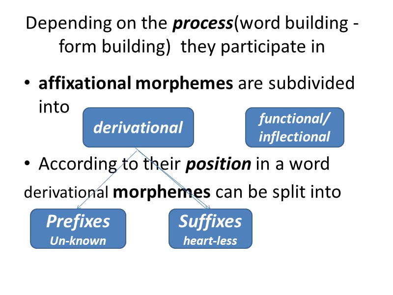 Depending on the process(word building -form building)  they participate in   affixational